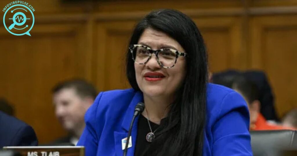 Rashida Tlaib speaking during a congressional session, connected to her past marriage to Fayez Tlaib