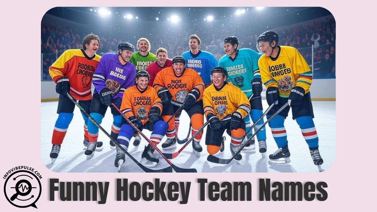 Professional ice hockey players in colorful jerseys battling for the puck on a bright indoor rink, symbolizing unique and creative hockey team names.