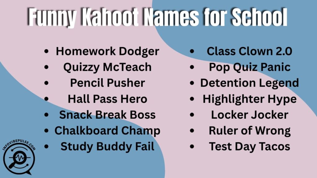List of funny Kahoot names for school with creative and playful ideas.