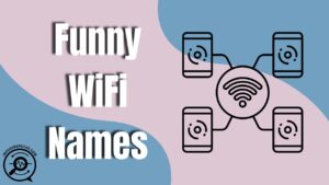 Funny WiFi names illustration with phones connected to a central router icon