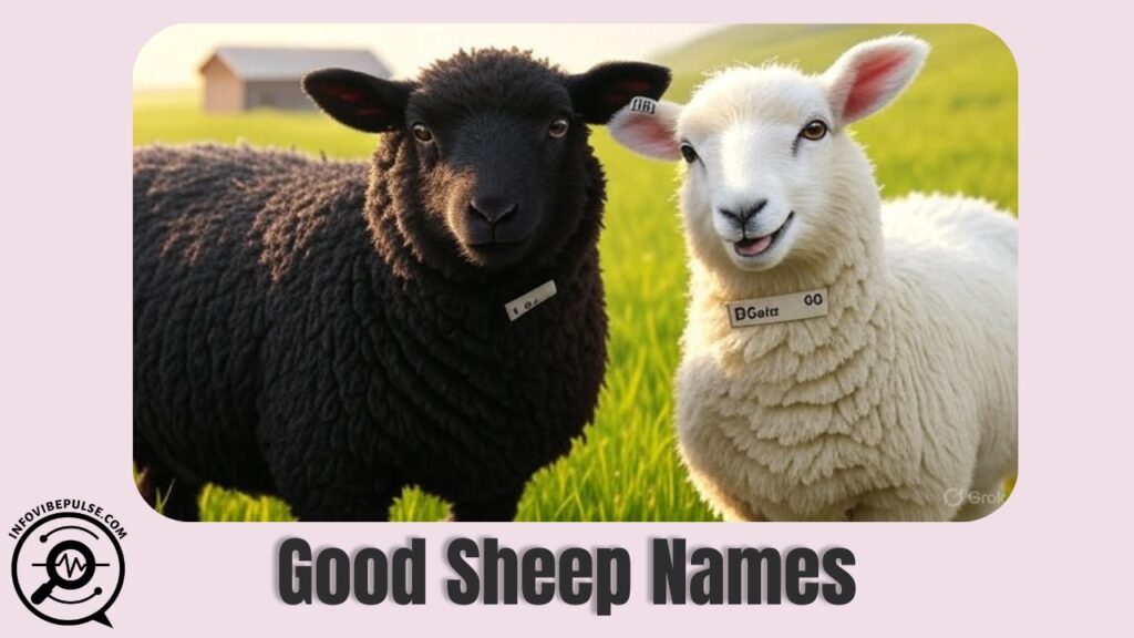 Cute fluffy sheep standing in a sunny green meadow, looking cheerful and friendly, symbolizing charm and warmth for “Good Sheep Names.”