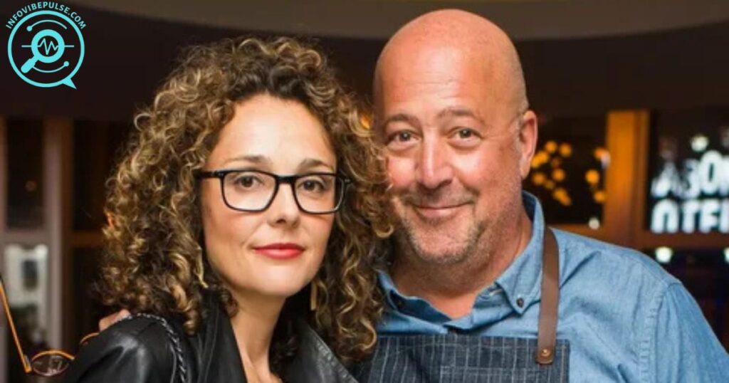 Rishia Haas with Andrew Zimmern at a public event, posing together and showcasing their social presence