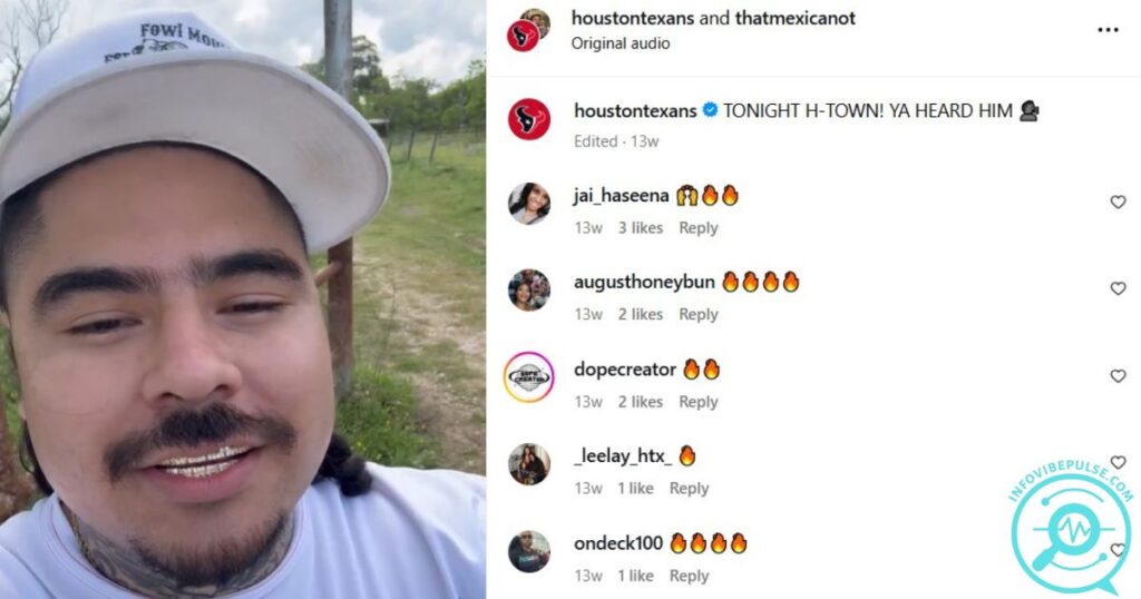 That Mexican OT smiling in a selfie video with Instagram comments shown.