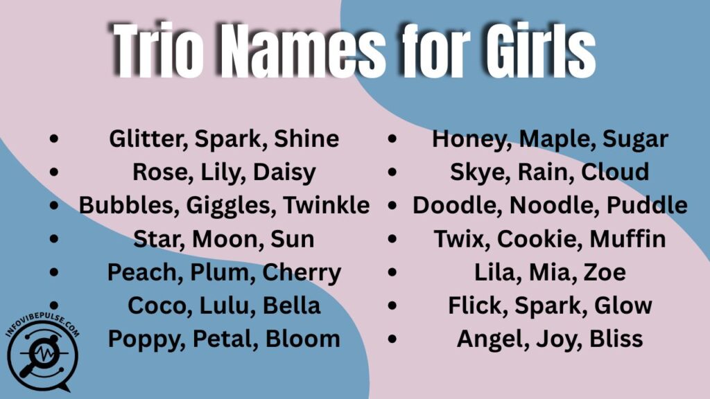 Three cheerful girls having fun, representing creative and cute trio names together.