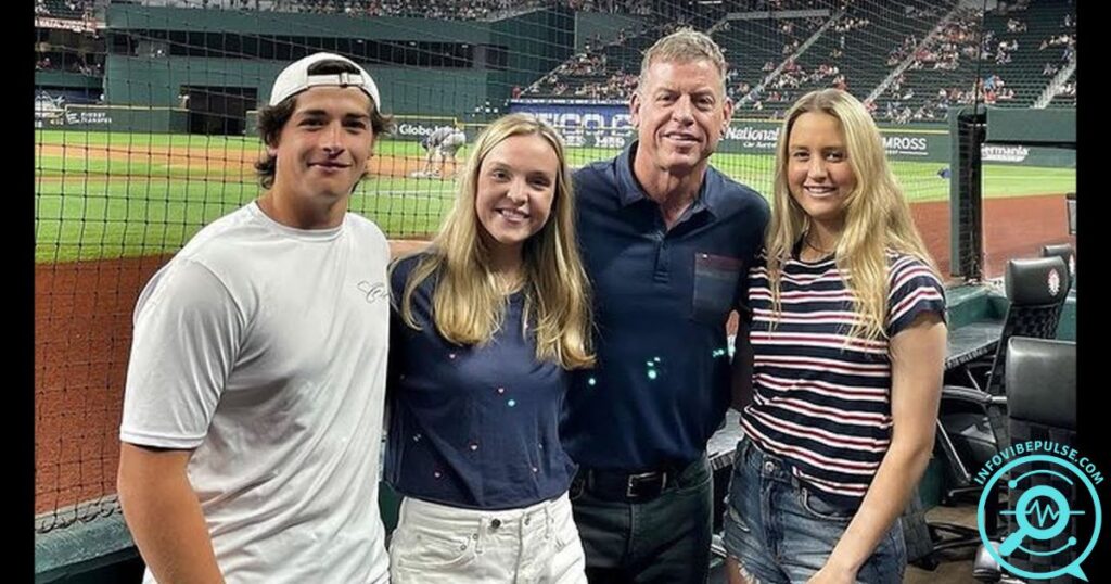 Troy Aikman with his family, including his wife, children, and siblings, sharing moments beyond his NFL career.