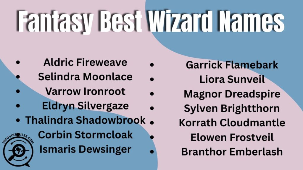 Fantasy wizard casting spells with magical staff for funny wizard names ideas